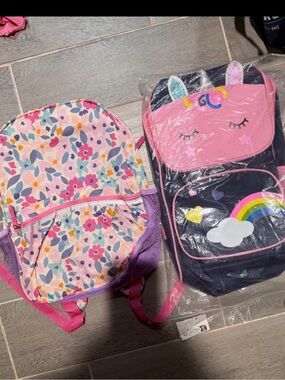 Kids Floral Pink Backpack - Cute Unicorn Rainbow Option